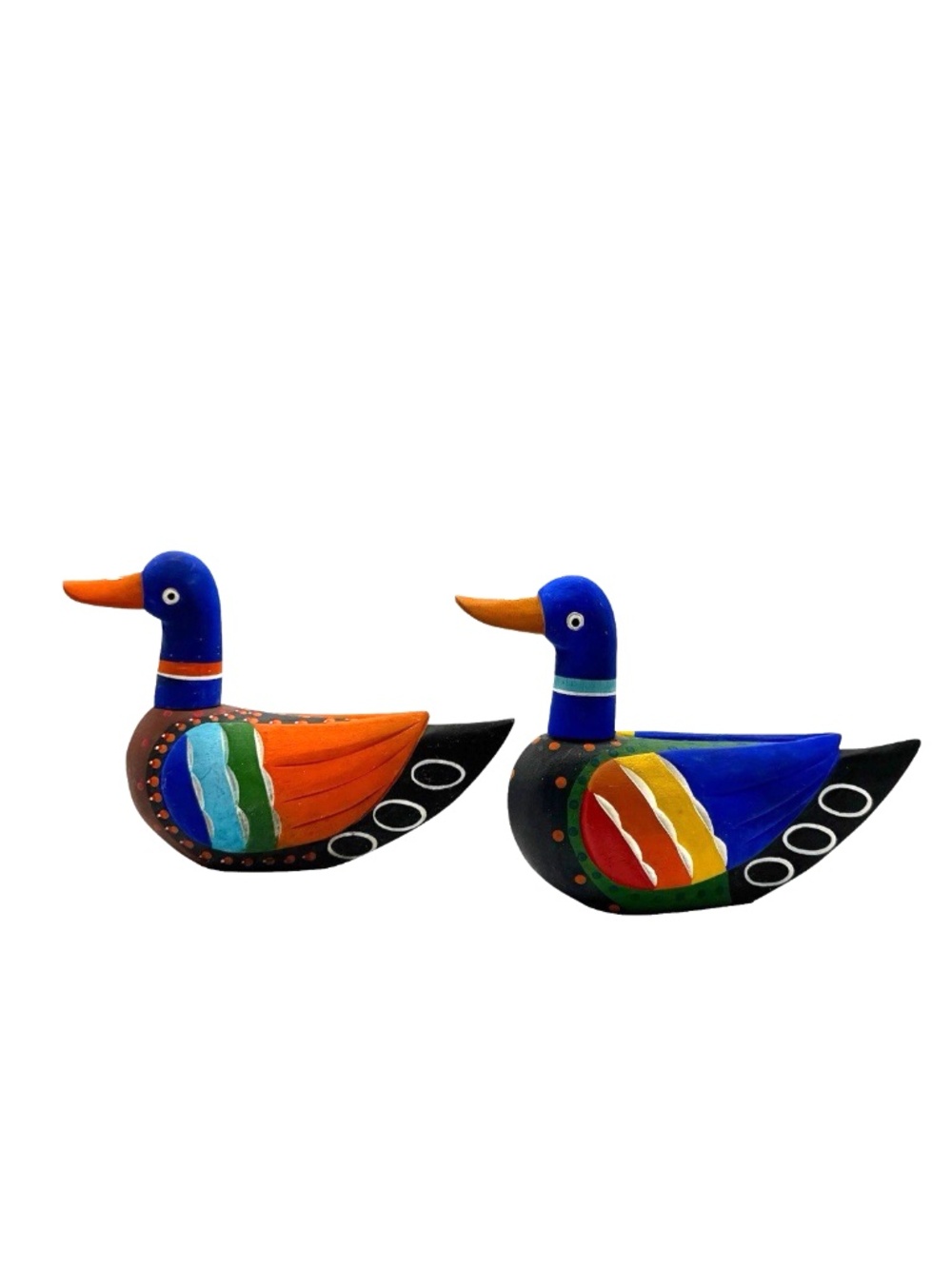 Hand Painted Wooden Duck Pair Figurines Folk Art Decor Wedding Ducks Set of 2 - Picture 4 of 16